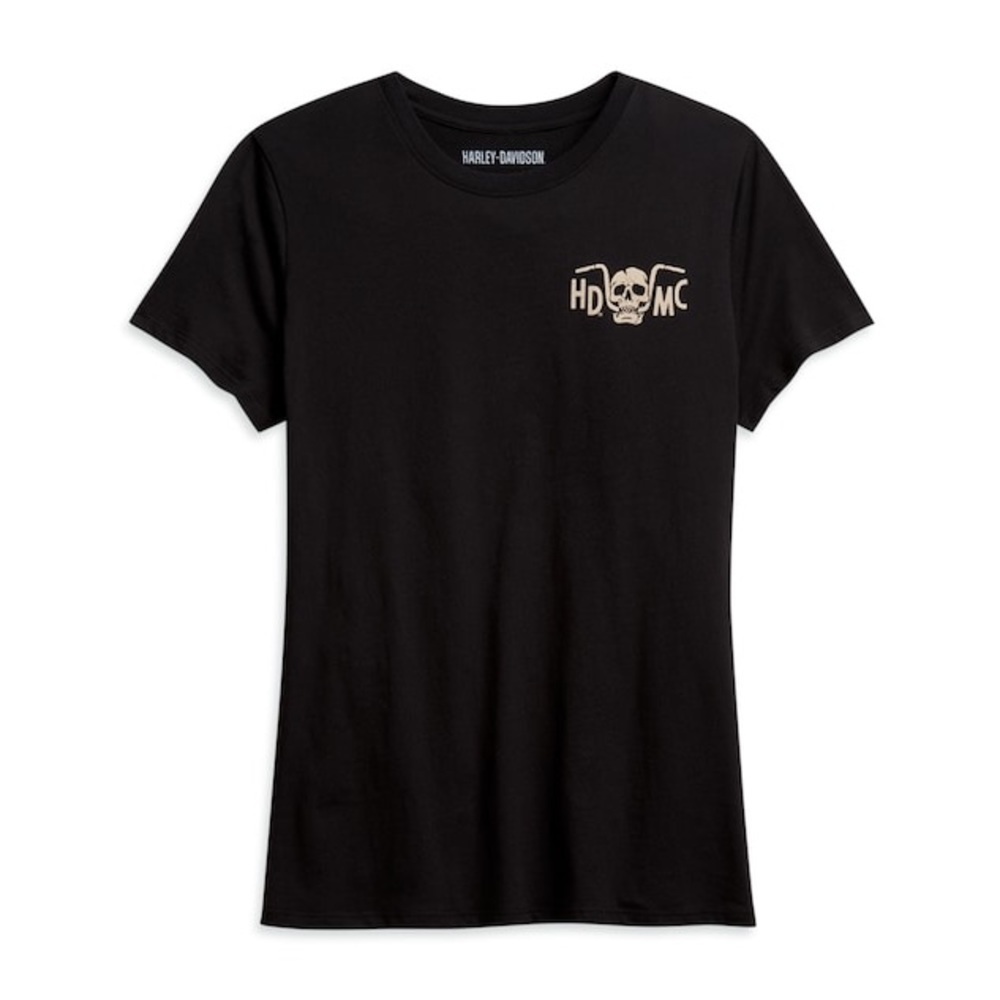 Harley Davidson Womens Skull & Handlebar HDMC Crew Neck Top Tee Black Size XS